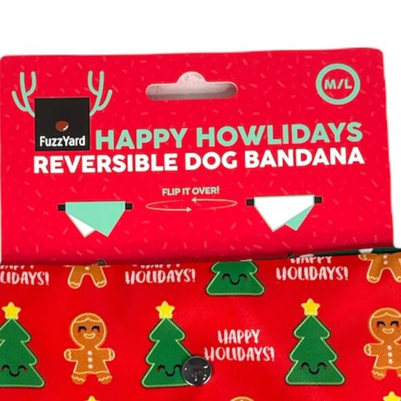 FuzzYard Christmas Trees & Gingerbread Men Reversible Bandana Red Green Size M/L - Picture 6 of 8
